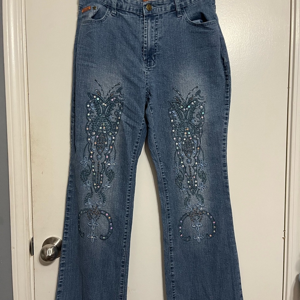 Y2K Embroidered Denim Flare Jeans